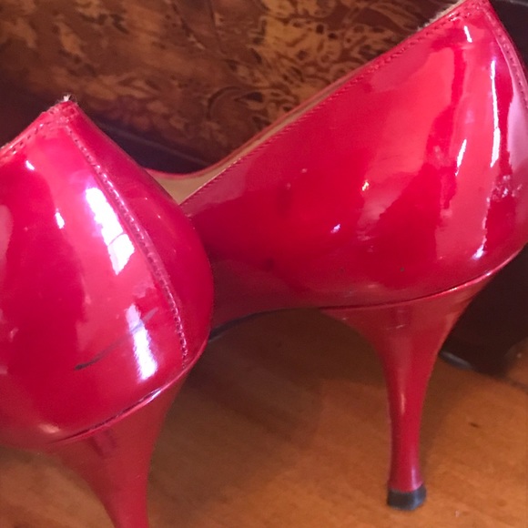 Stuart Weitzman Red Patent Open Toe High Heel - Picture 5 of 6